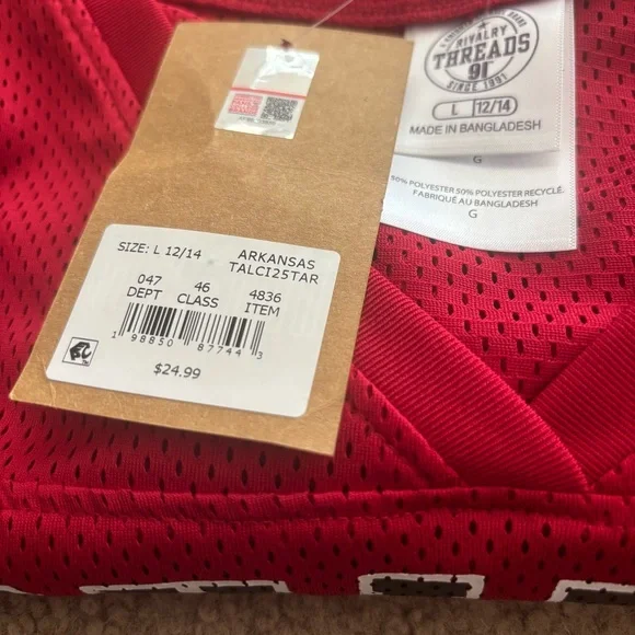 Arkansas Razorbacks Red jersey Shirt, size Large, NEW with TAGS - Picture 3 of 3